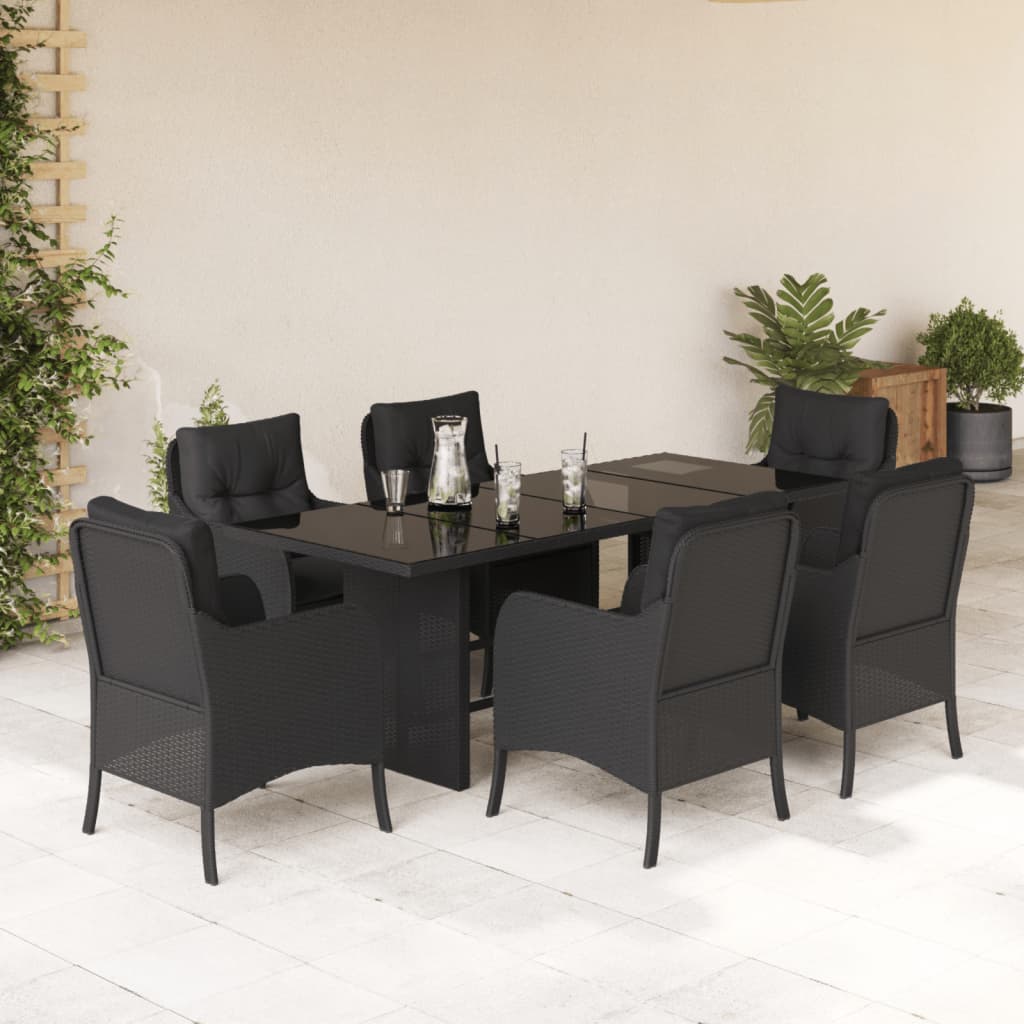 7-delige Tuinset met kussens poly rattan zwart is nu te koop bij PeponiXL, paradijselijk wonen!