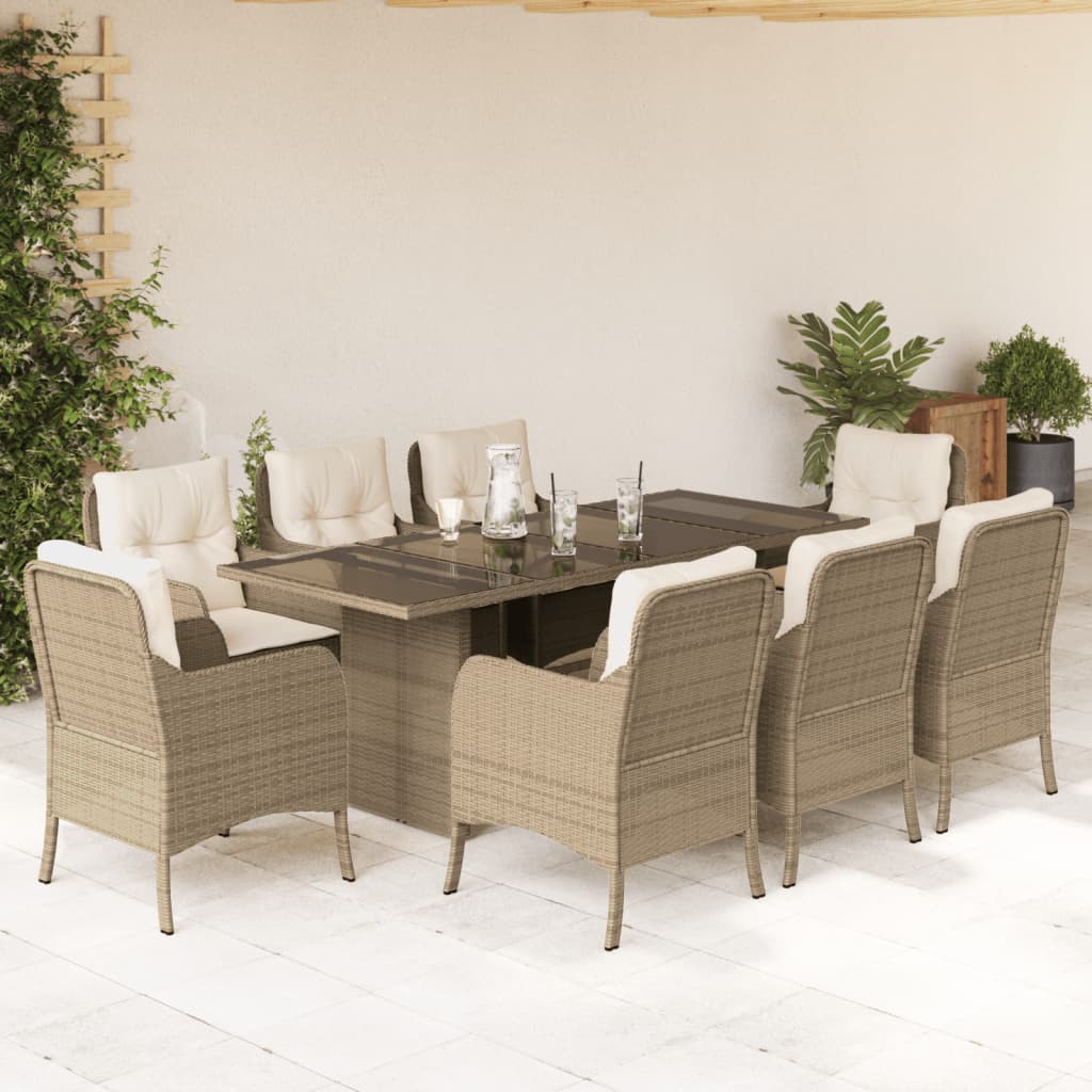 9-delige Tuinset met kussens poly rattan beige is nu te koop bij PeponiXL, paradijselijk wonen!