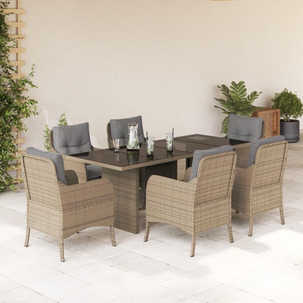 7-delige Tuinset met kussens poly rattan beige is nu te koop bij PeponiXL, paradijselijk wonen!