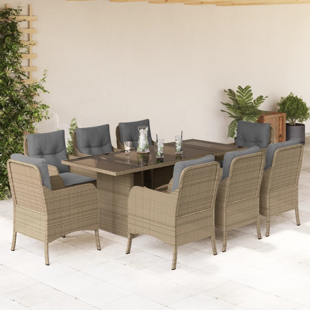 9-delige Tuinset met kussens poly rattan beige is nu te koop bij PeponiXL, paradijselijk wonen!