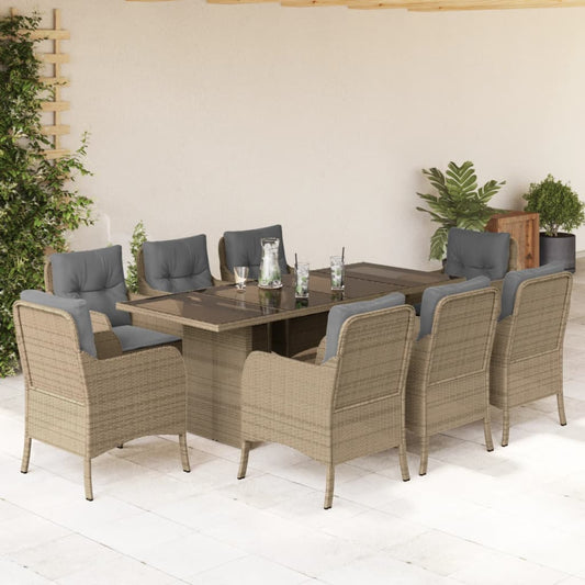 9-delige Tuinset met kussens poly rattan beige is nu te koop bij PeponiXL, paradijselijk wonen!
