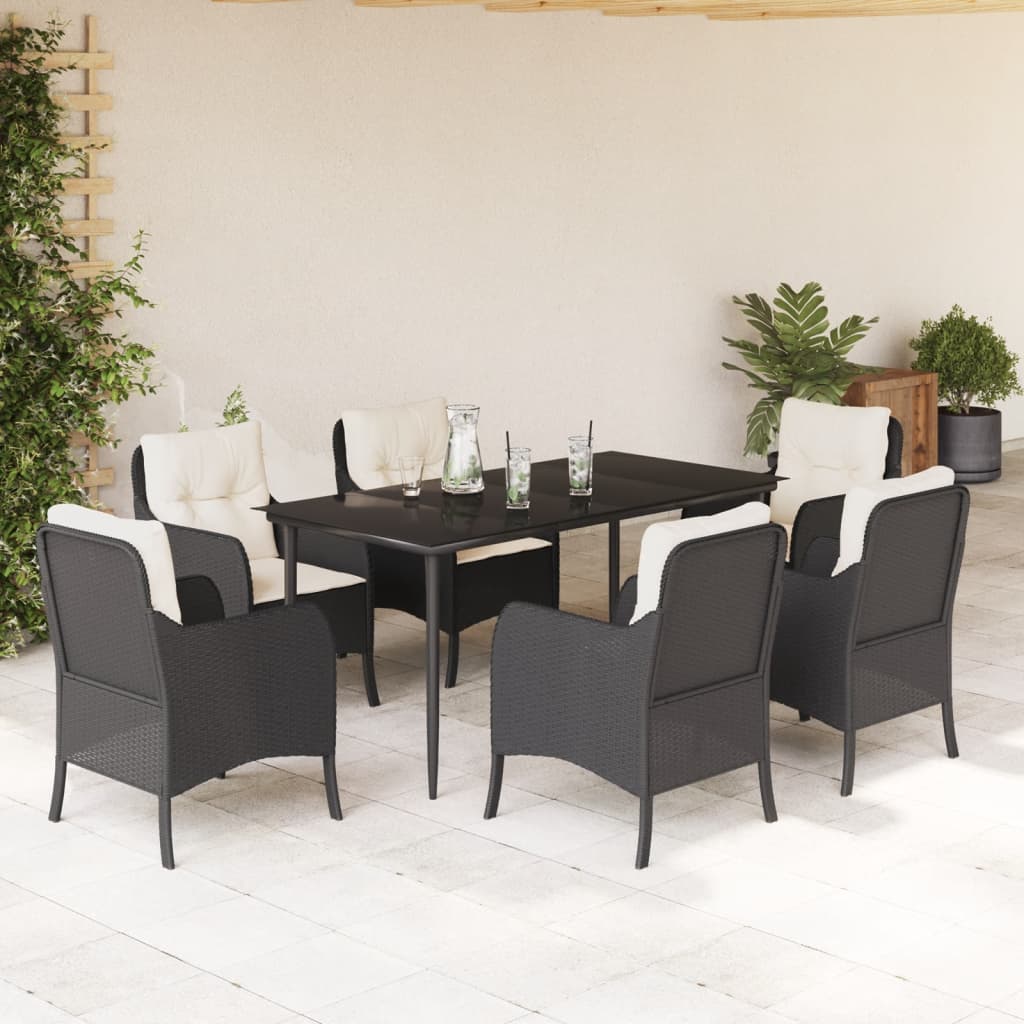7-delige Tuinset met kussens poly rattan zwart is nu te koop bij PeponiXL, paradijselijk wonen!