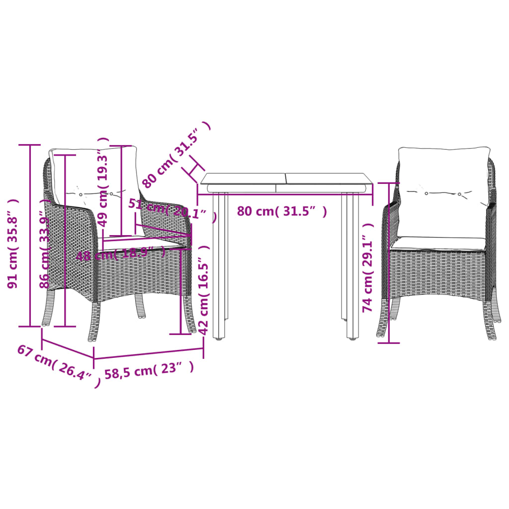 3-delige Tuinset met kussens poly rattan zwart is nu te koop bij PeponiXL, paradijselijk wonen!