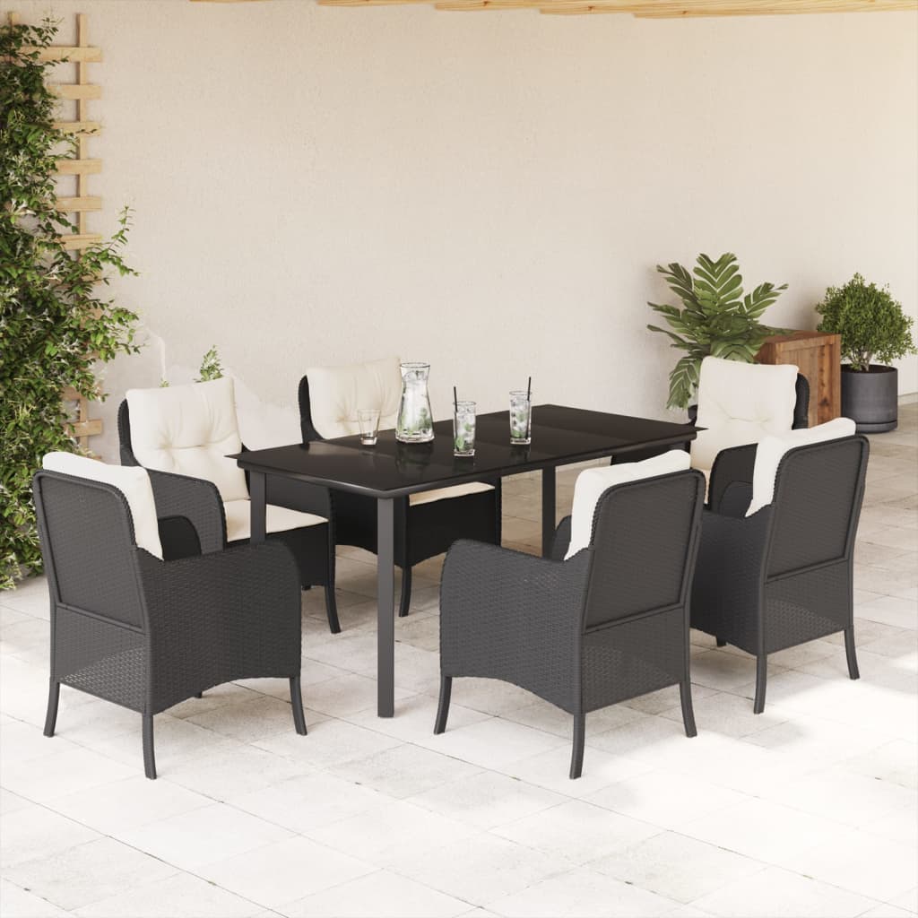 7-delige Tuinset met kussens poly rattan zwart is nu te koop bij PeponiXL, paradijselijk wonen!