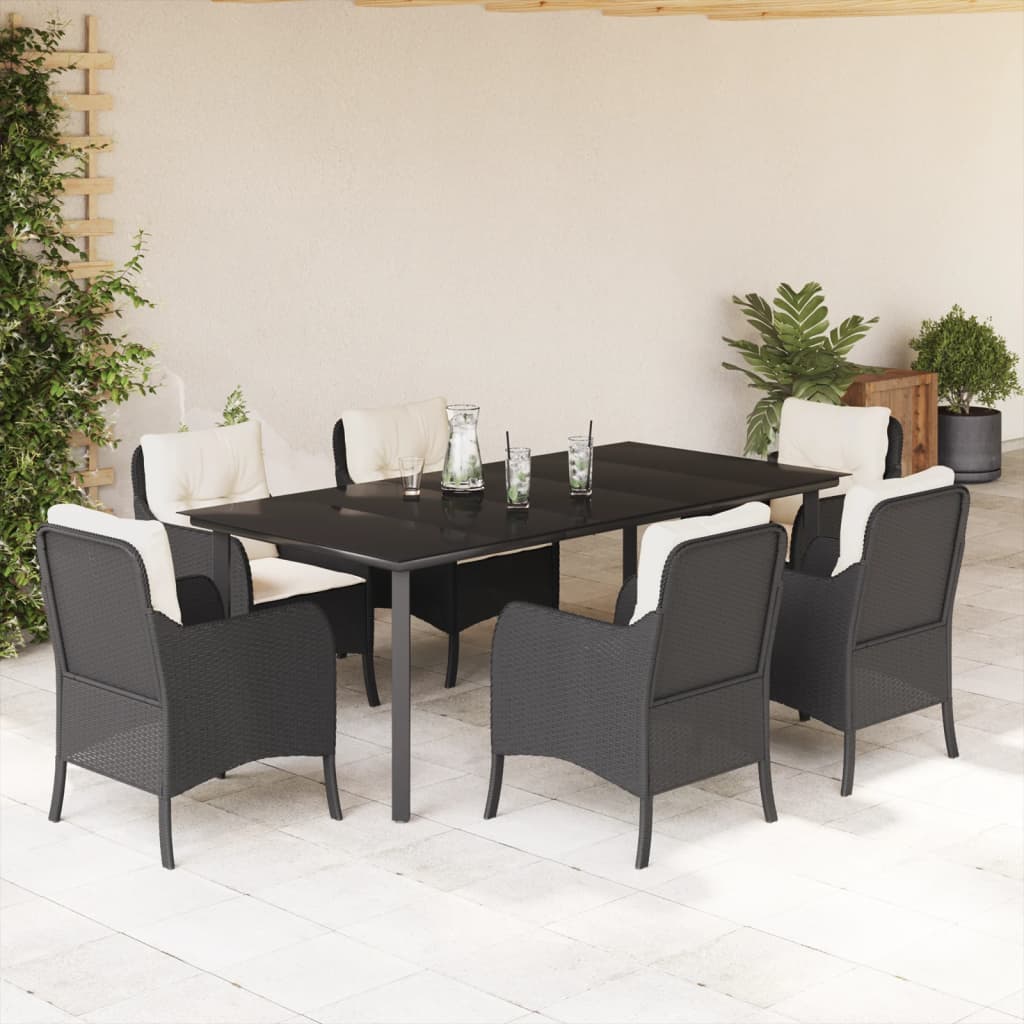 7-delige Tuinset met kussens poly rattan zwart is nu te koop bij PeponiXL, paradijselijk wonen!
