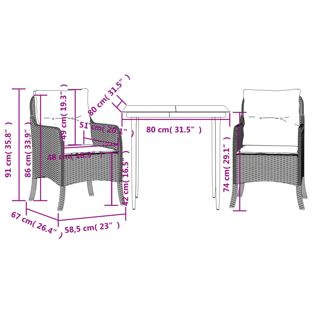 3-delige Tuinset met kussens poly rattan zwart is nu te koop bij PeponiXL, paradijselijk wonen!