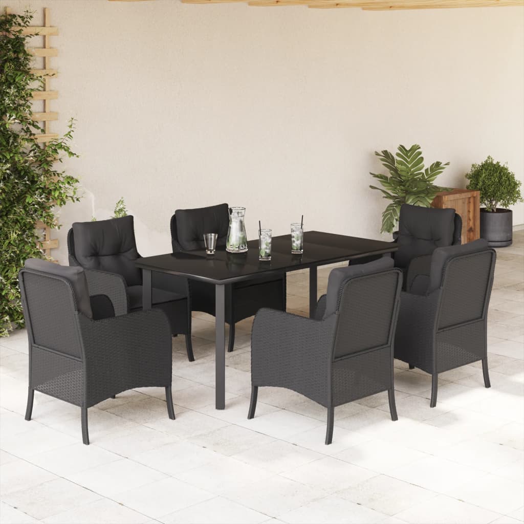 7-delige Tuinset met kussens poly rattan zwart is nu te koop bij PeponiXL, paradijselijk wonen!