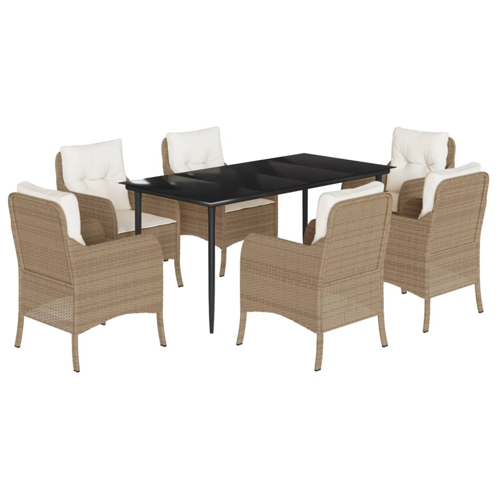 7-delige Tuinset met kussens poly rattan beige is nu te koop bij PeponiXL, paradijselijk wonen!