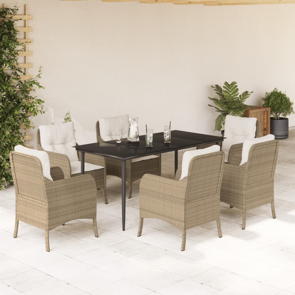 7-delige Tuinset met kussens poly rattan beige is nu te koop bij PeponiXL, paradijselijk wonen!