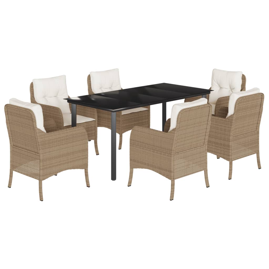 7-delige Tuinset met kussens poly rattan beige is nu te koop bij PeponiXL, paradijselijk wonen!