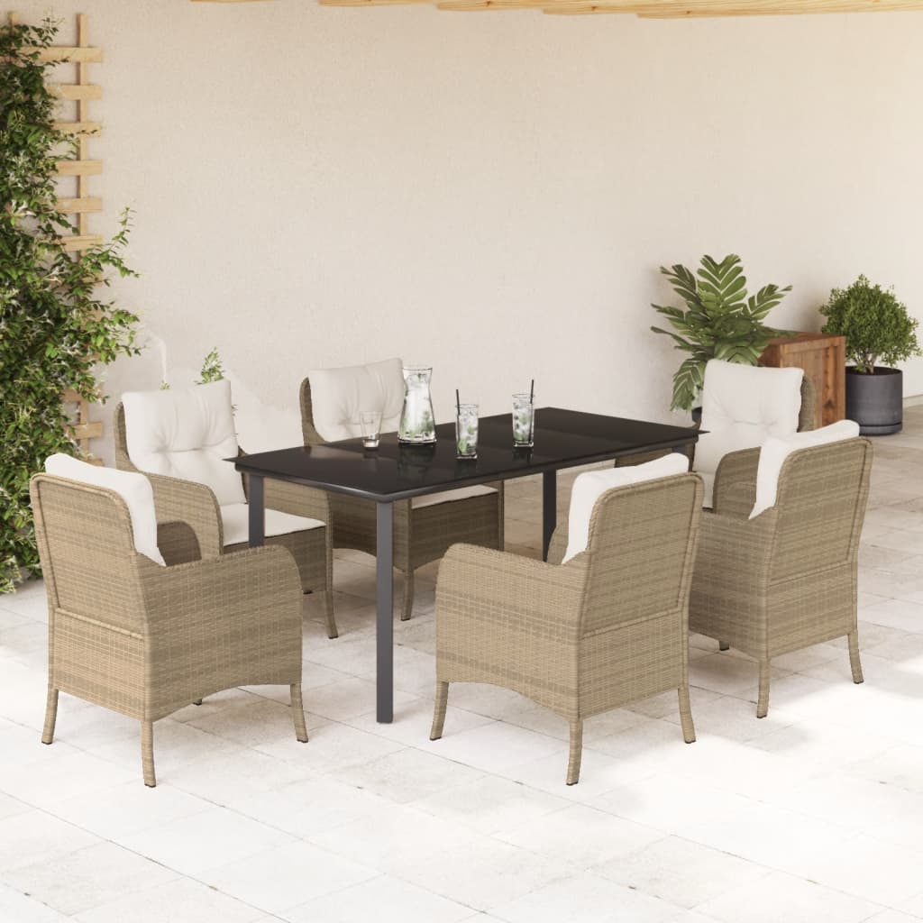 7-delige Tuinset met kussens poly rattan beige is nu te koop bij PeponiXL, paradijselijk wonen!