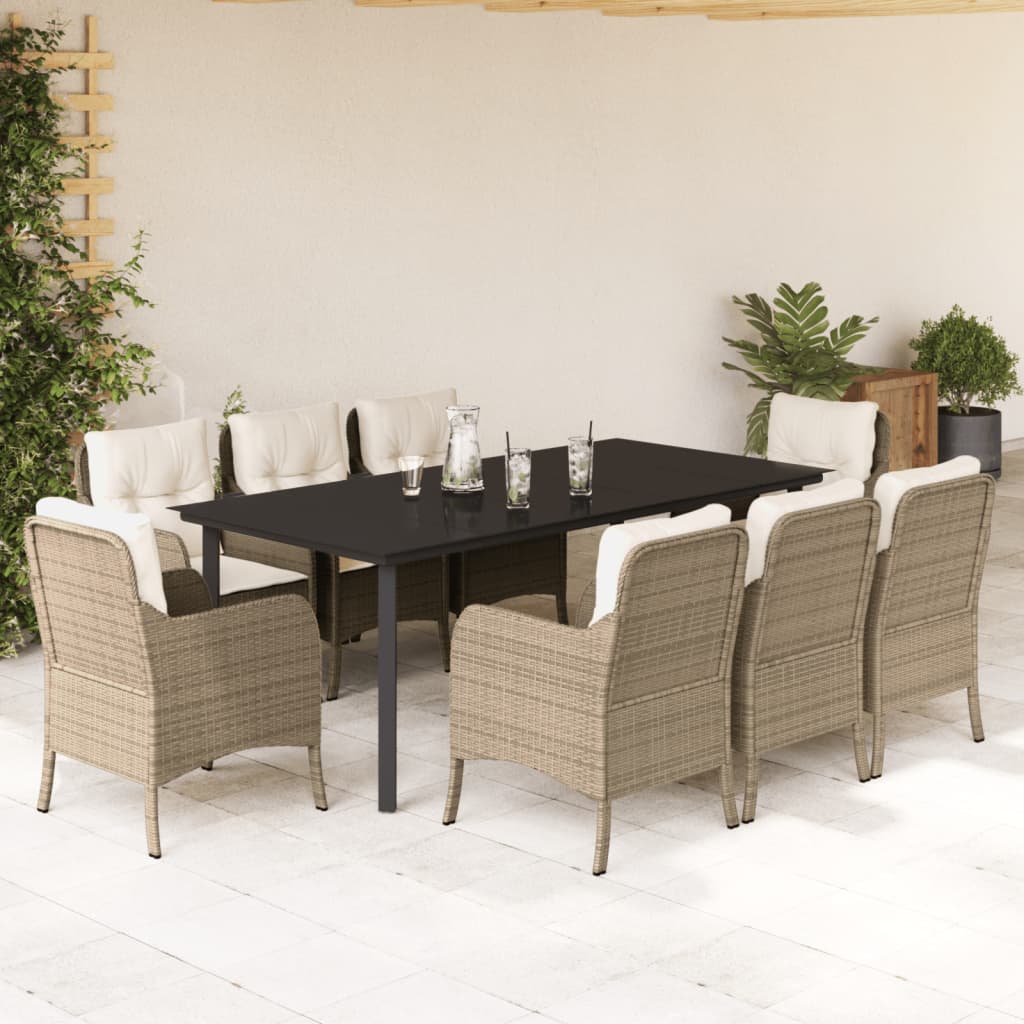 9-delige Tuinset met kussens poly rattan beige is nu te koop bij PeponiXL, paradijselijk wonen!
