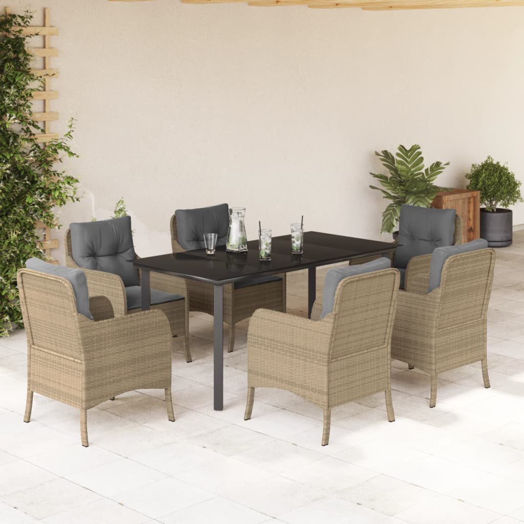 7-delige Tuinset met kussens poly rattan beige is nu te koop bij PeponiXL, paradijselijk wonen!