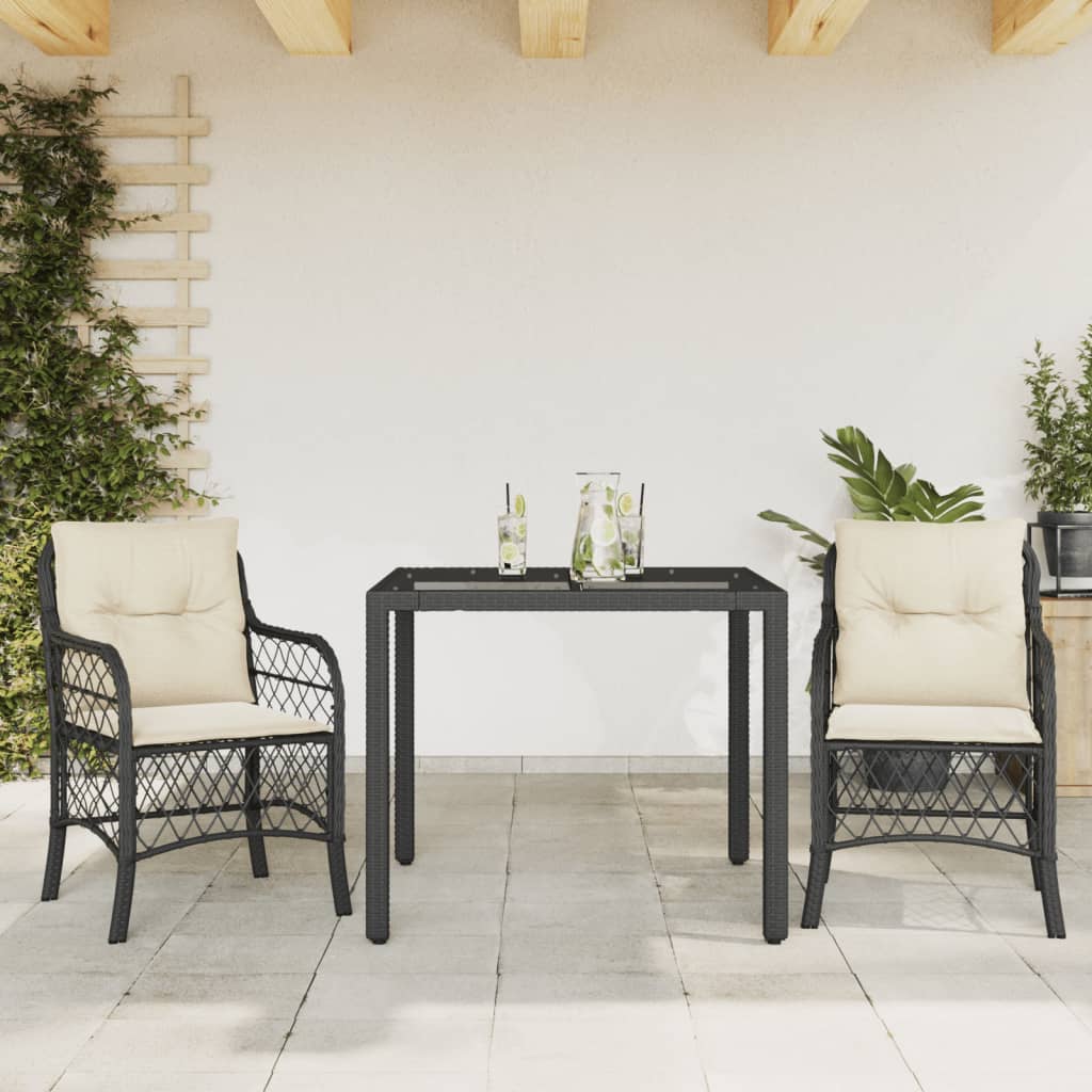 3-delige Bistroset met kussens poly rattan zwart is nu te koop bij PeponiXL, paradijselijk wonen!