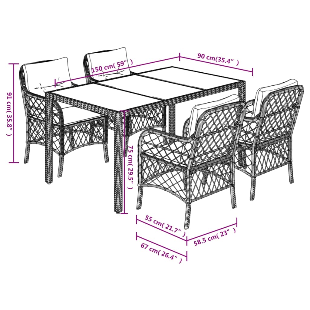 5-delige Tuinset met kussens poly rattan zwart is nu te koop bij PeponiXL, paradijselijk wonen!