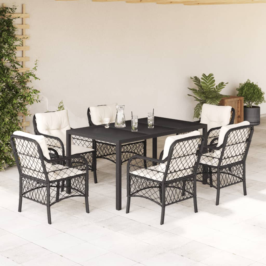 7-delige Tuinset met kussens poly rattan zwart is nu te koop bij PeponiXL, paradijselijk wonen!