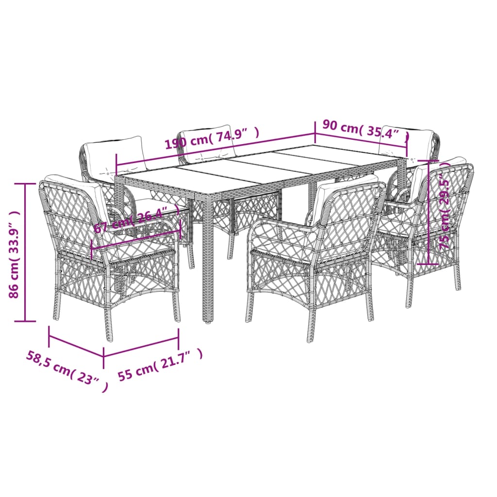 7-delige Tuinset met kussens poly rattan zwart is nu te koop bij PeponiXL, paradijselijk wonen!