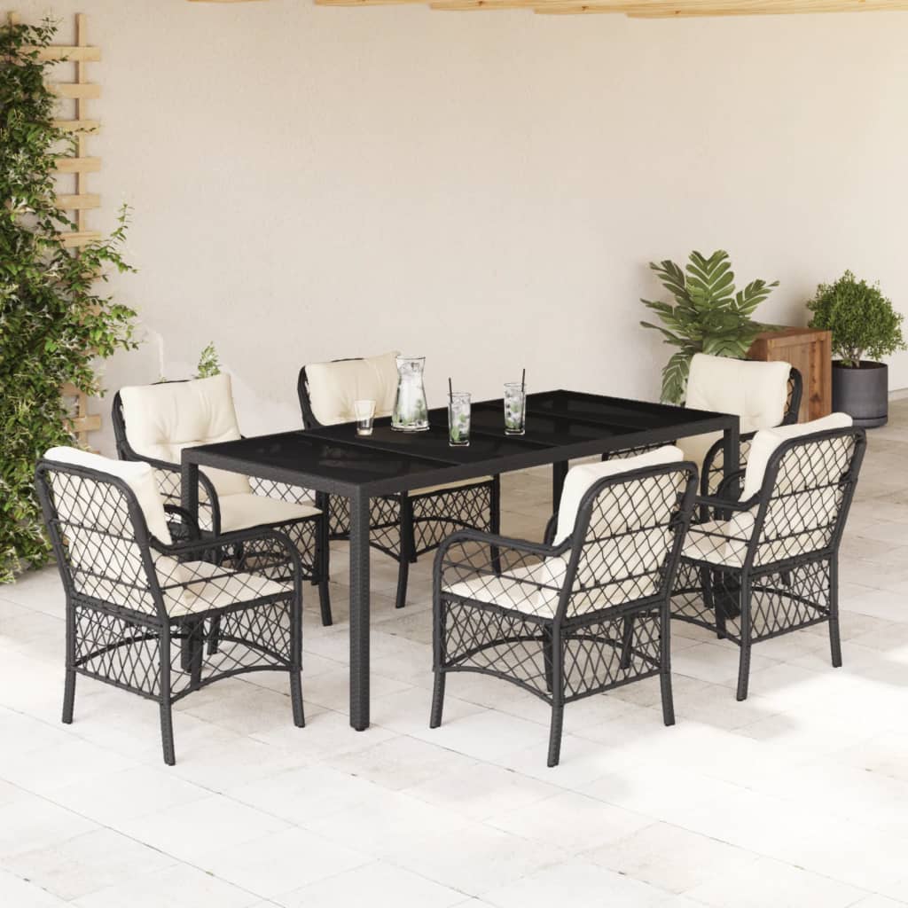 7-delige Tuinset met kussens poly rattan zwart is nu te koop bij PeponiXL, paradijselijk wonen!