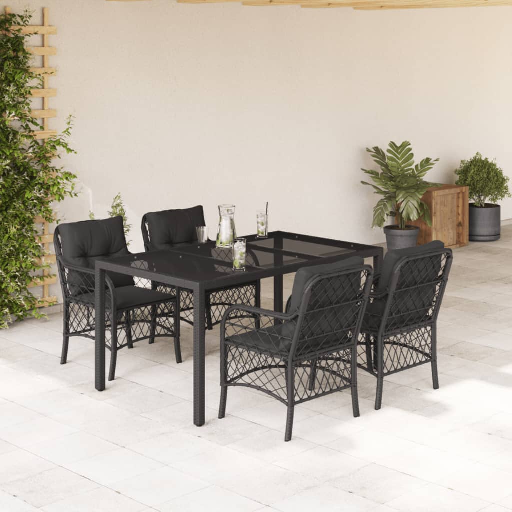 5-delige Tuinset met kussens poly rattan zwart is nu te koop bij PeponiXL, paradijselijk wonen!