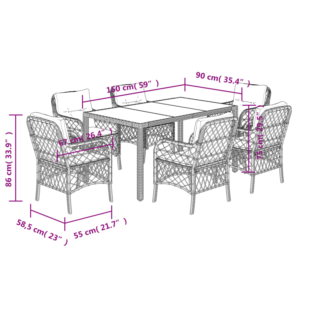 7-delige Tuinset met kussens poly rattan zwart is nu te koop bij PeponiXL, paradijselijk wonen!