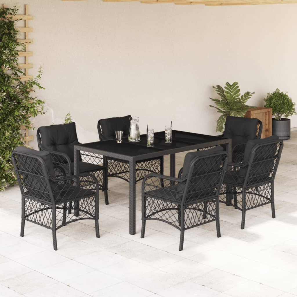 7-delige Tuinset met kussens poly rattan zwart is nu te koop bij PeponiXL, paradijselijk wonen!