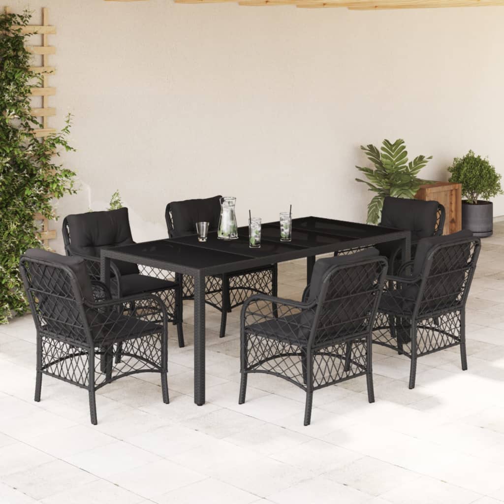 7-delige Tuinset met kussens poly rattan zwart is nu te koop bij PeponiXL, paradijselijk wonen!