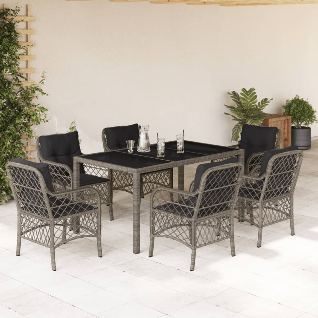 7-delige Tuinset met kussens poly rattan grijs is nu te koop bij PeponiXL, paradijselijk wonen!