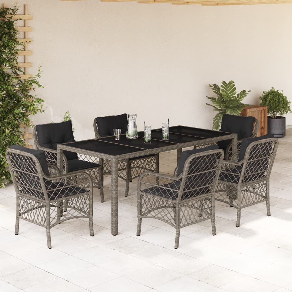 7-delige Tuinset met kussens poly rattan grijs is nu te koop bij PeponiXL, paradijselijk wonen!