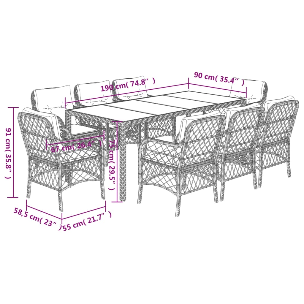 9-delige Tuinset met kussens poly rattan grijs is nu te koop bij PeponiXL, paradijselijk wonen!