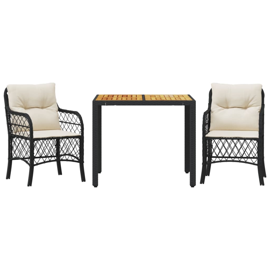 3-delige Bistroset met kussens poly rattan zwart is nu te koop bij PeponiXL, paradijselijk wonen!