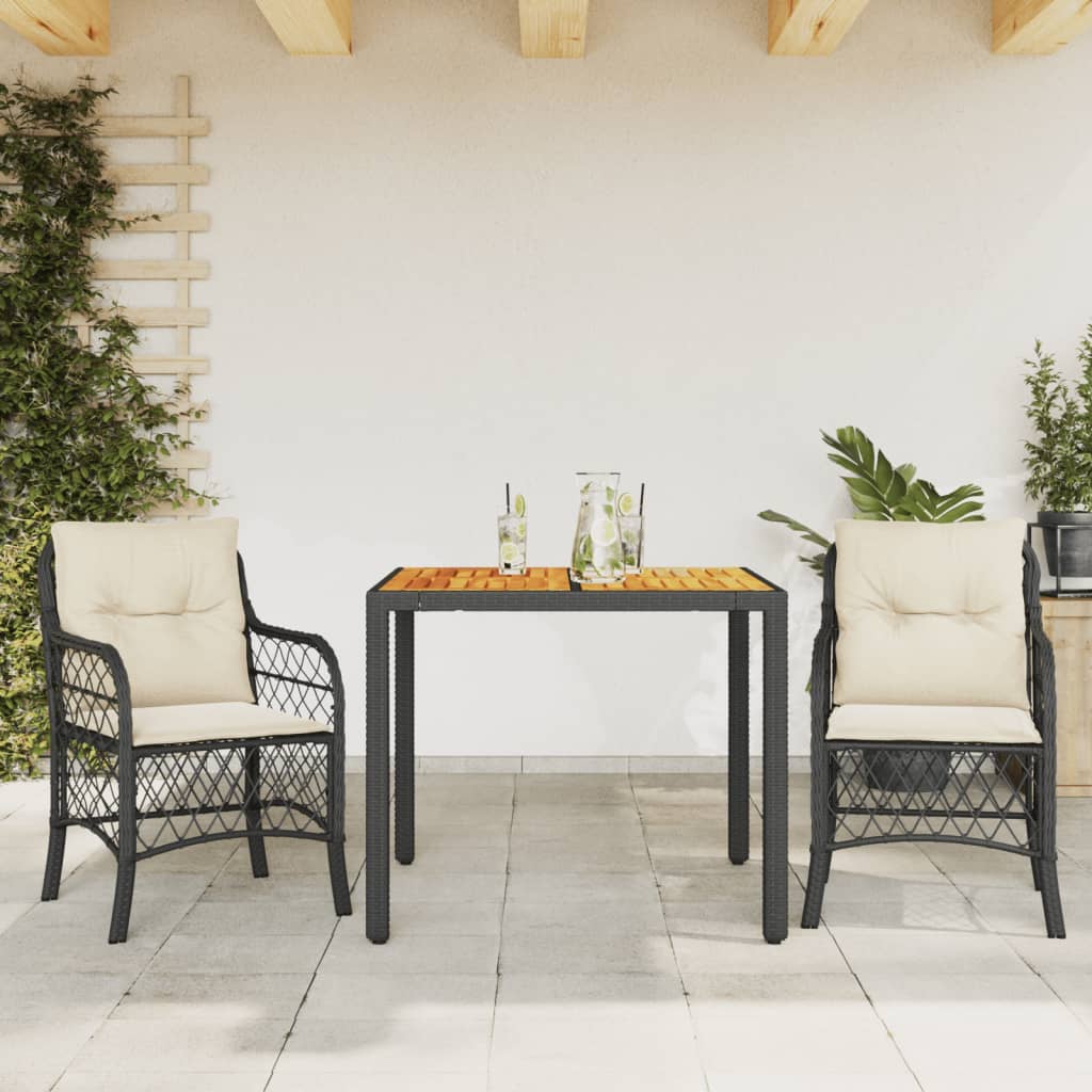 3-delige Bistroset met kussens poly rattan zwart is nu te koop bij PeponiXL, paradijselijk wonen!