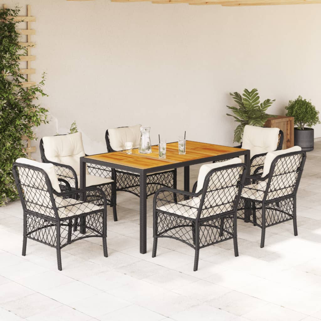 7-delige Tuinset met kussens poly rattan zwart is nu te koop bij PeponiXL, paradijselijk wonen!