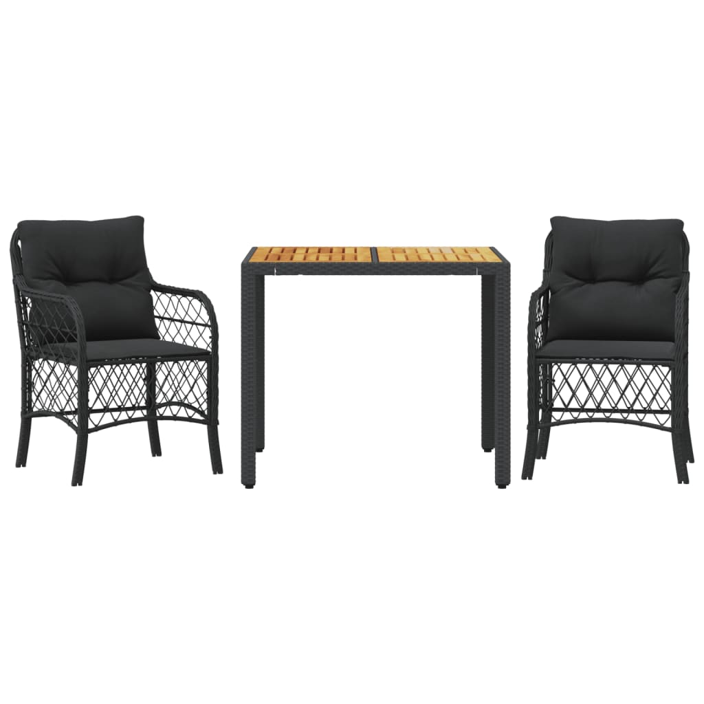3-delige Bistroset met kussens poly rattan zwart is nu te koop bij PeponiXL, paradijselijk wonen!