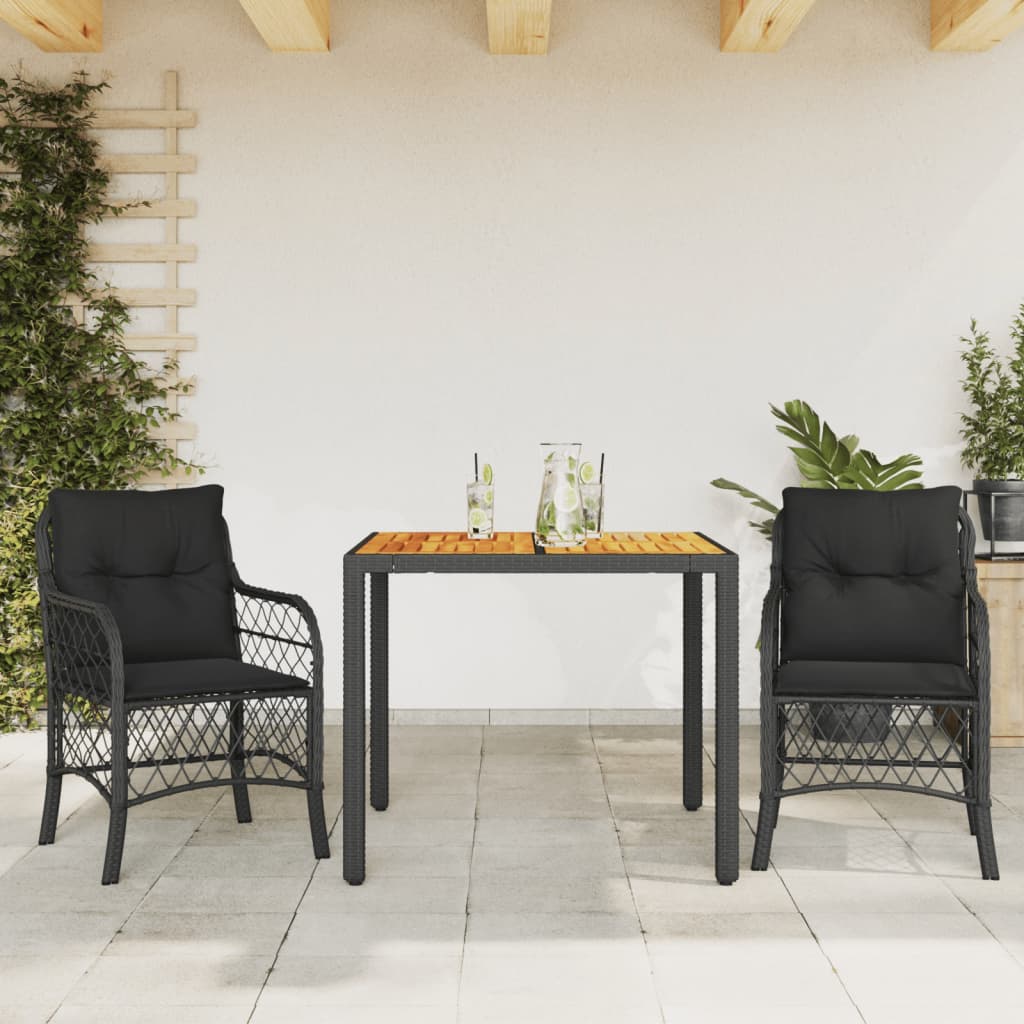 3-delige Bistroset met kussens poly rattan zwart is nu te koop bij PeponiXL, paradijselijk wonen!