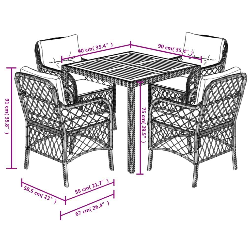5-delige Tuinset met kussens poly rattan zwart is nu te koop bij PeponiXL, paradijselijk wonen!