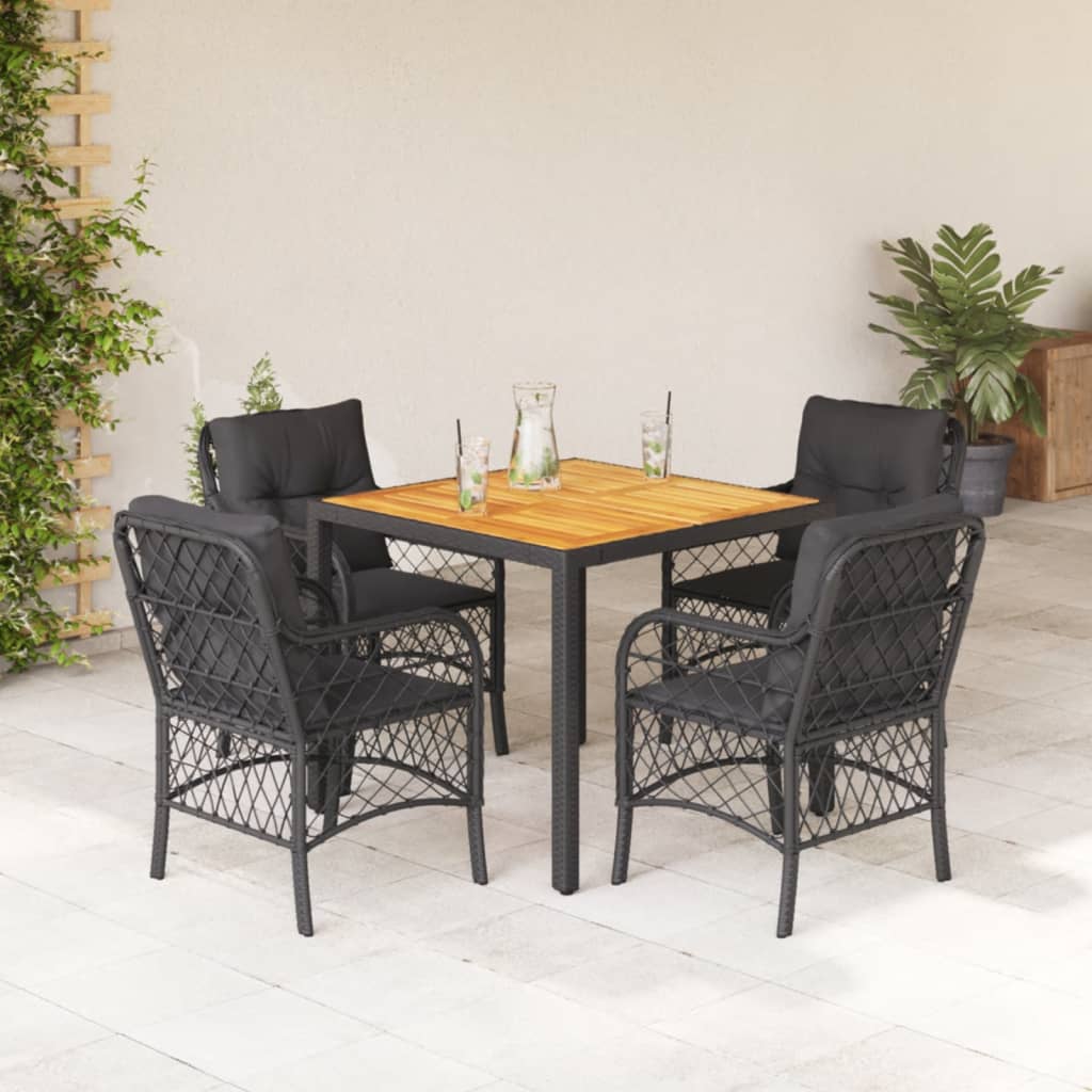 5-delige Tuinset met kussens poly rattan zwart is nu te koop bij PeponiXL, paradijselijk wonen!