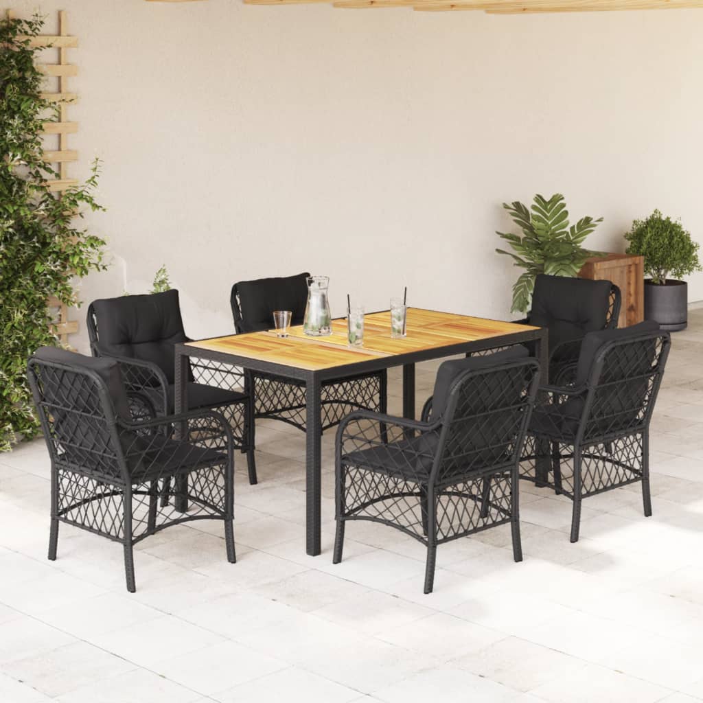 7-delige Tuinset met kussens poly rattan zwart is nu te koop bij PeponiXL, paradijselijk wonen!