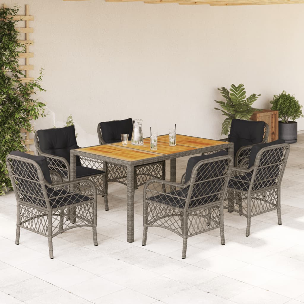 7-delige Tuinset met kussens poly rattan grijs is nu te koop bij PeponiXL, paradijselijk wonen!