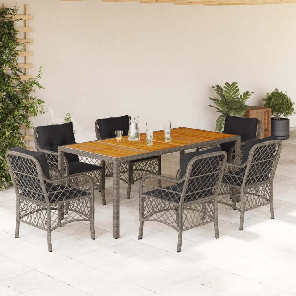 7-delige Tuinset met kussens poly rattan grijs is nu te koop bij PeponiXL, paradijselijk wonen!