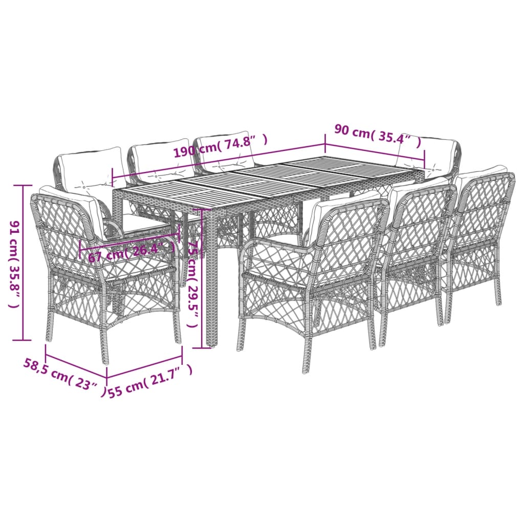 9-delige Tuinset met kussens poly rattan grijs is nu te koop bij PeponiXL, paradijselijk wonen!