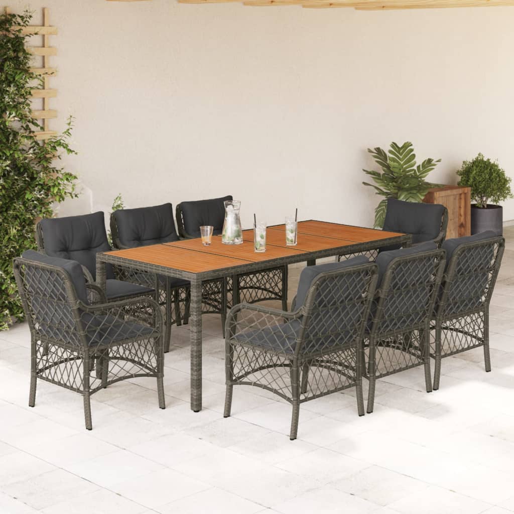 9-delige Tuinset met kussens poly rattan grijs is nu te koop bij PeponiXL, paradijselijk wonen!