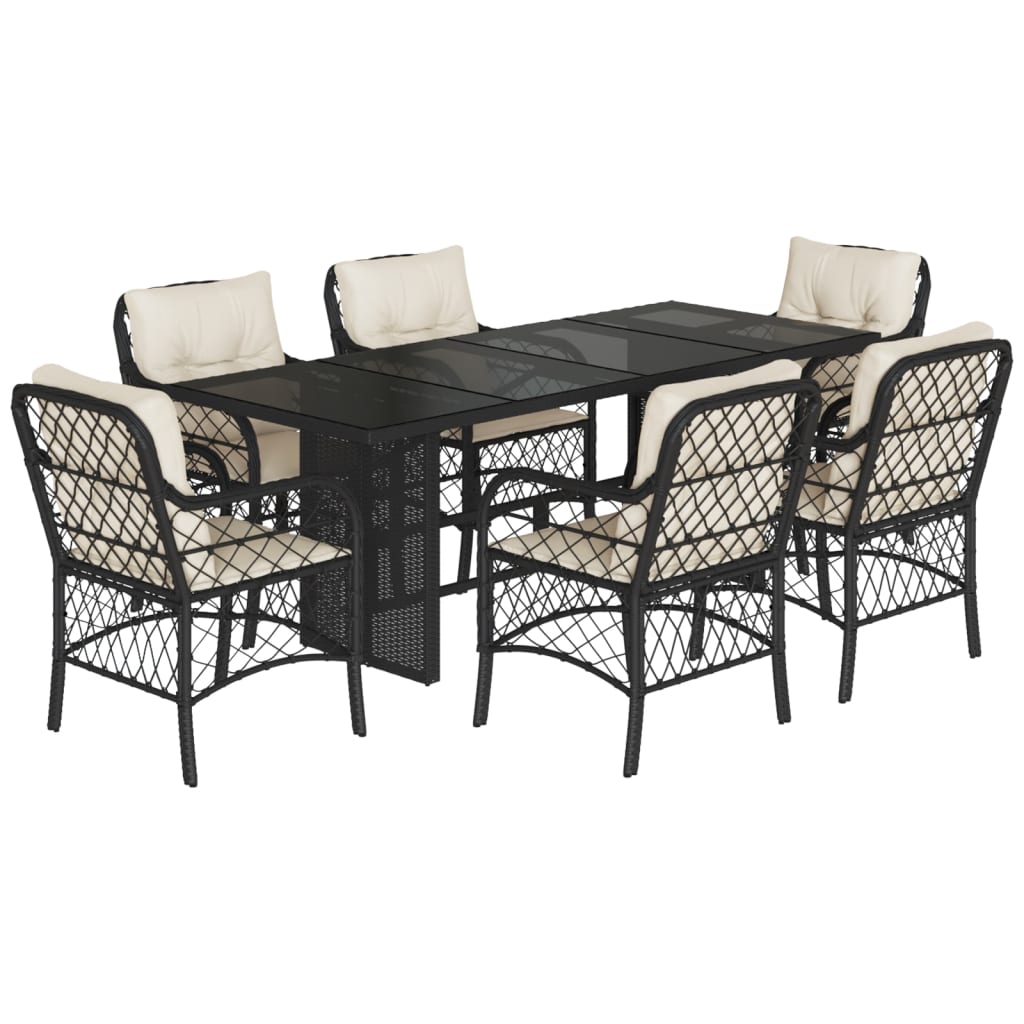7-delige Tuinset met kussens poly rattan zwart is nu te koop bij PeponiXL, paradijselijk wonen!