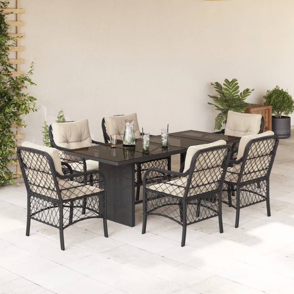 7-delige Tuinset met kussens poly rattan zwart is nu te koop bij PeponiXL, paradijselijk wonen!