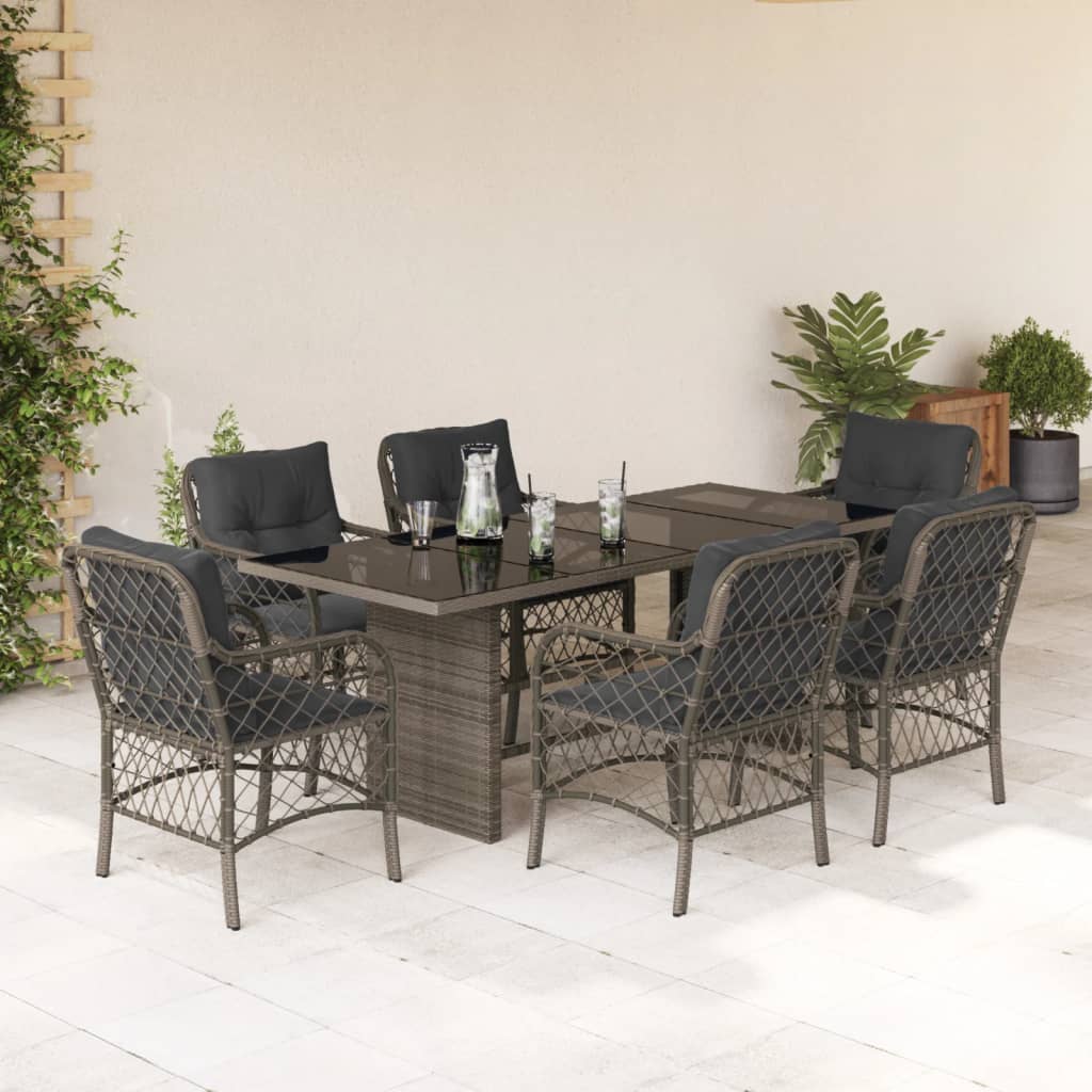 7-delige Tuinset met kussens poly rattan grijs is nu te koop bij PeponiXL, paradijselijk wonen!