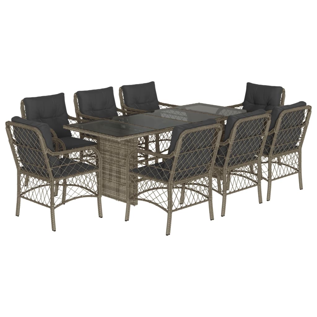 9-delige Tuinset met kussens poly rattan grijs is nu te koop bij PeponiXL, paradijselijk wonen!