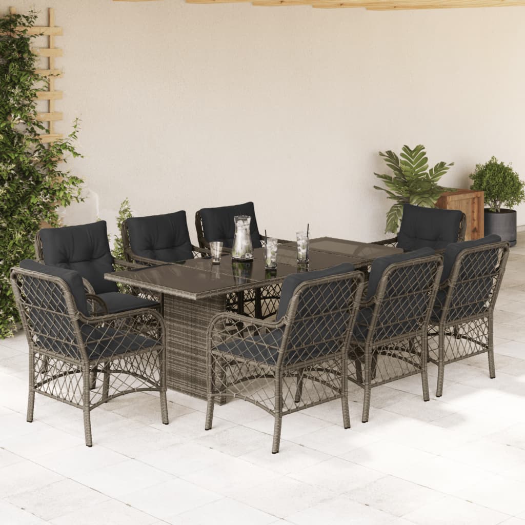 9-delige Tuinset met kussens poly rattan grijs is nu te koop bij PeponiXL, paradijselijk wonen!