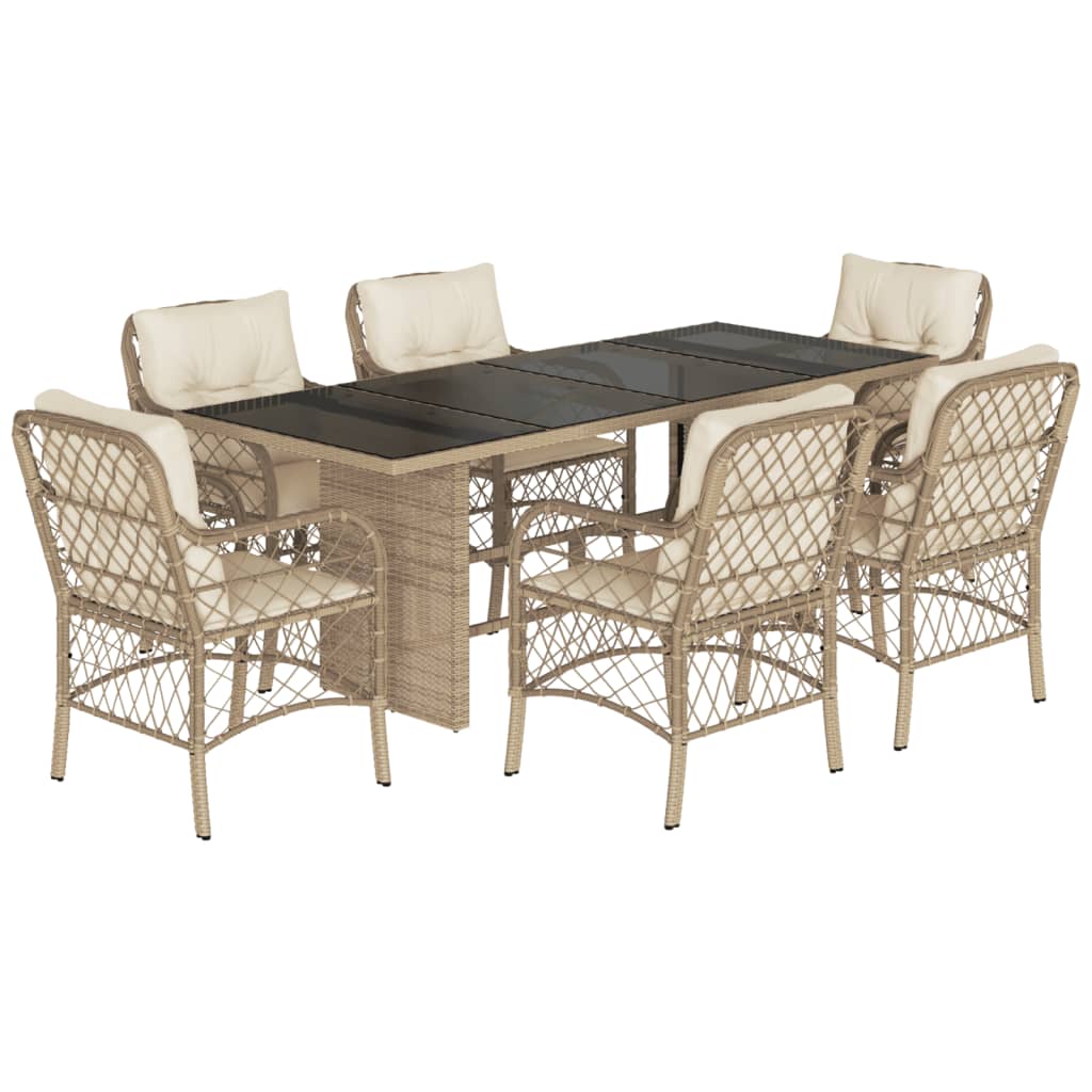 7-delige Tuinset met kussens poly rattan beige is nu te koop bij PeponiXL, paradijselijk wonen!