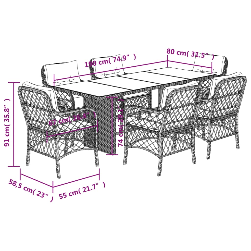 7-delige Tuinset met kussens poly rattan beige is nu te koop bij PeponiXL, paradijselijk wonen!