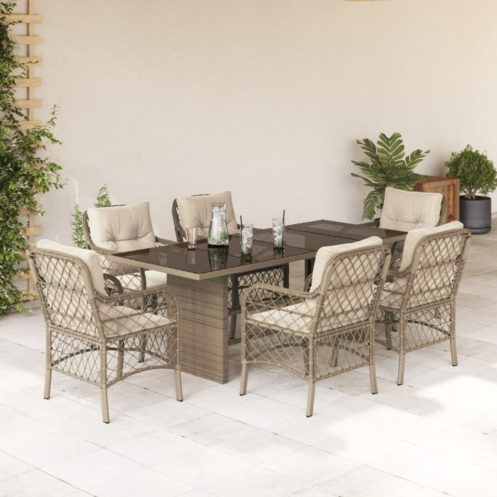 7-delige Tuinset met kussens poly rattan beige is nu te koop bij PeponiXL, paradijselijk wonen!