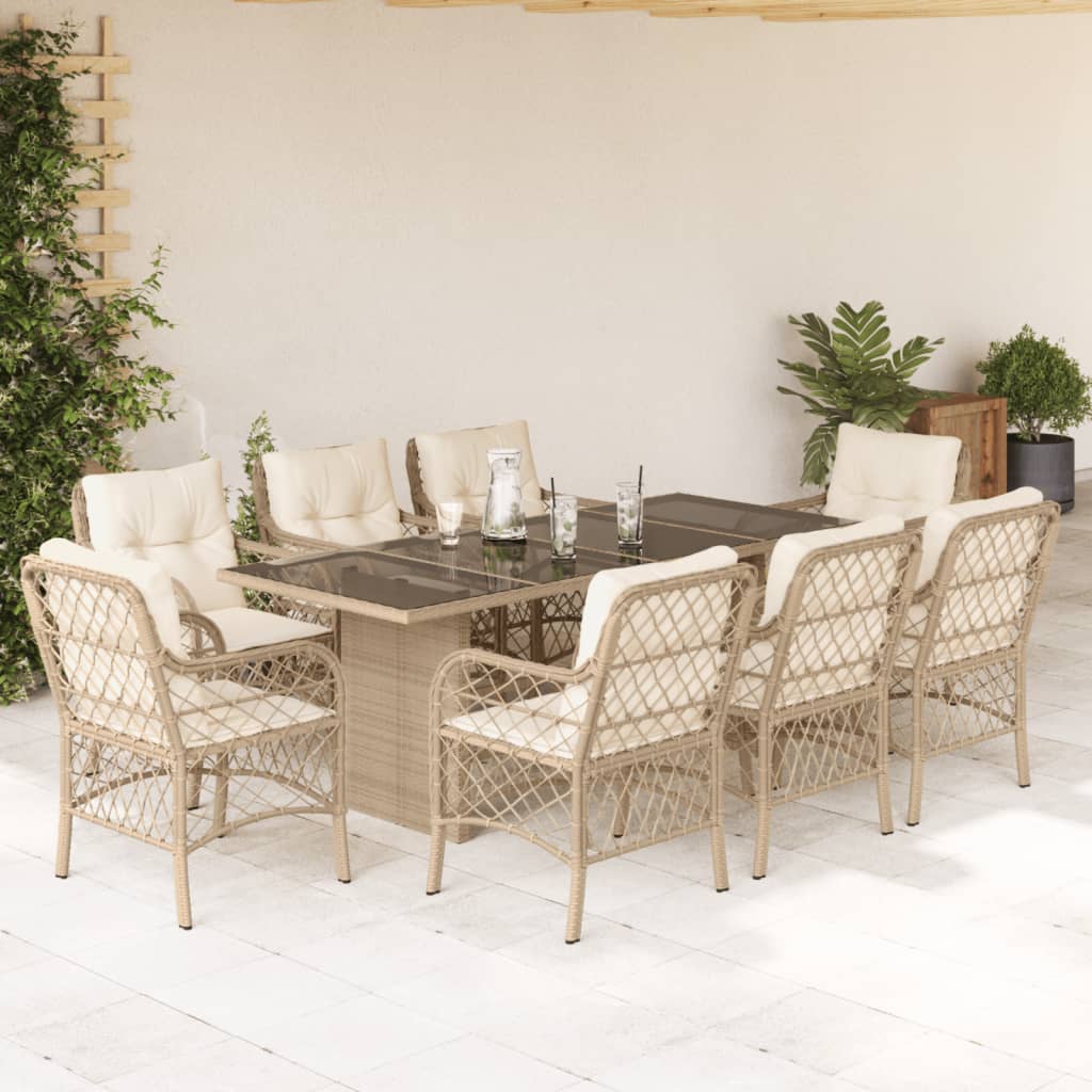 9-delige Tuinset met kussens poly rattan beige is nu te koop bij PeponiXL, paradijselijk wonen!